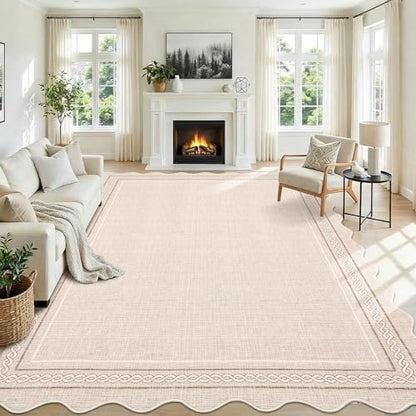 GarveeHome Scalloped Washable 8x10 Area Rugs for Living Room Non Slip, Beige - color: Beige, size: 8' x 10' (Rectangular)