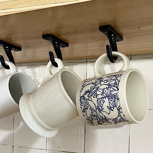 2.5”-Under Cabinet or Shelf Coffee Mug Holder – Cup Hooks Separator – Decorative Black Iron Hangers - Create Rack Under Counter or Wall – Cups, Keys, & Utensils (4-Hooks)
