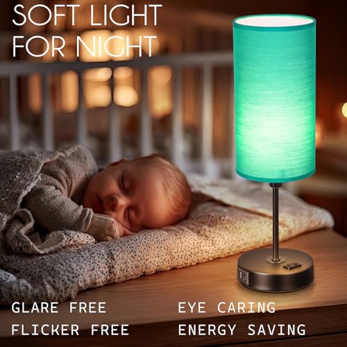 Table Lamp with USB Port - Teal Desk Lamp, Green Touch Lamp, Bedside Lamps, 3 Way Dimmable Small Lamps for Bedroom, Nightstand, Nursery, Dorm, Home, Office, Black Base+ Green Lampshade - color: Green