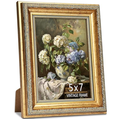 5x7 Picture Frame, Ornate Vintage Gold Picture Frames with HD Glass for Wall Hanging and Tabletop Display, 5 x 7 Antique Photo Frame with Distressed Rust-Like Finish, Retro Home Decor - color: Gold Distressed, size: 5x7-1P