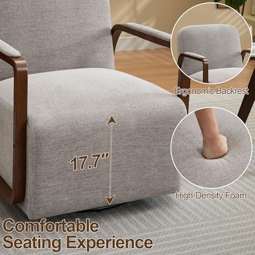 32" Chenille Upholstered Swivel Accent Chair, 360° Rotating Metal Base Modern Lounge Chair with Wooden Armrests for Living Room Bedroom, Brown - color: Brown, size: 1 Pack