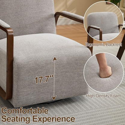 32" Chenille Upholstered Swivel Accent Chair, 360° Rotating Metal Base Modern Lounge Chair with Wooden Armrests for Living Room Bedroom, Brown - color: Brown, size: 1 Pack