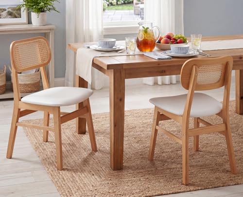 EALSON Rattan Dining Chairs Set of 2 Leather Upholstered Dining Room Chairs Mid Century Modern Wood Kitchen Chairs Farmhouse Armless Side Chairs for Dining Room/Kitchen, White - color: Leather White, size: 2PCS