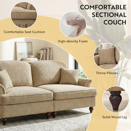 Modular Loveseat Sofa Couch, 2 Seat Comfy Chenille Sofa with Removable Ruffled Skirt, Flared Armrests, Sturdy Legs, Convertible Loveseat for Living Room, Bedroom, Apartment (Coffee) - color: Coffee, size: 76.4 Inch