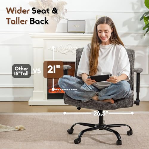 Criss Cross Chair with Wheels & Flip Arms, Wide Cross Legged Office Chair with Adjustable Tilt Criss-Cross Desk Chair with Lumbar Support for Home Office, Bedroom, Apartment Gray - color: Grey
