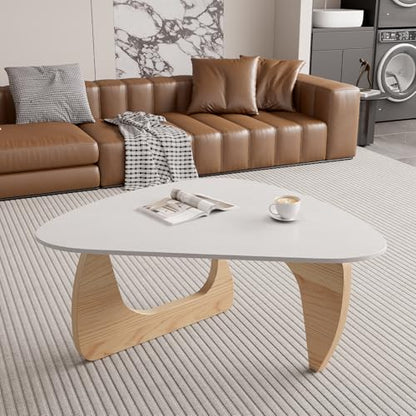 Modern Wood Coffee Table, Triangle Center Table with Premium Wooden Top& Unique Base, 35.5” Small Mid Century Tea Tables for Living Room, Apartment, Office,White&Light Natural Wood - color: White&light Natural Wood, size: Medium 35.5*25.5*15.7in
