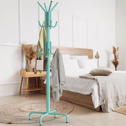 Simple Houseware Standing Coat Hanger Organizer Rack, 12 Hooks, Turquoise | For Entryway, Bedroom, and Hallway - color: Turquoise