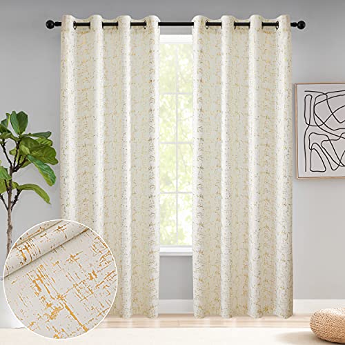 Taisier Home Gold Foil Print Linen Textured Curtains Geometric Dots Pattern Design Curtains for Nursery Toy Room Thermal Insulated Window Treatment 2 Panels 45" L,Off White and Gold Drapes Print - color: Off White/Gold, size: 52"W x 45"L (Pack of 2)