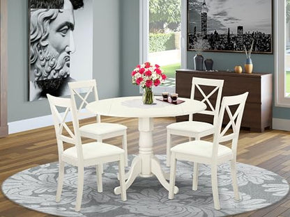 East West Furniture DLBO5-LWH-LC 5 Piece Dining Room Furniture Set Includes a Round Kitchen Table with Dropleaf and 4 Faux Leather Upholstered Dining Chairs, 42x42 Inch, Linen White - color: Dlbo5-lwh-lc, size: Table + 4 Chairs