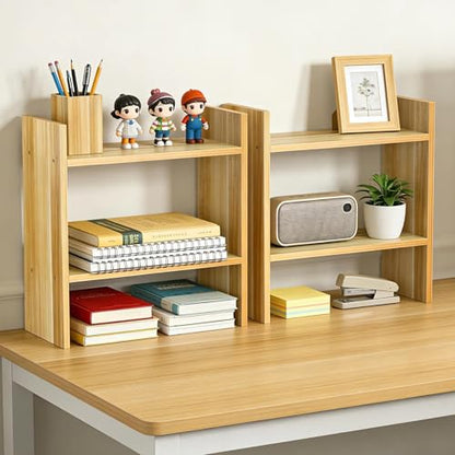 Desktop Organizer Shelf - 16.4" Small Dorm Desk Hutch, Easy Assembly | 2 Tiered Wood Shelf for Desk, 16.4in