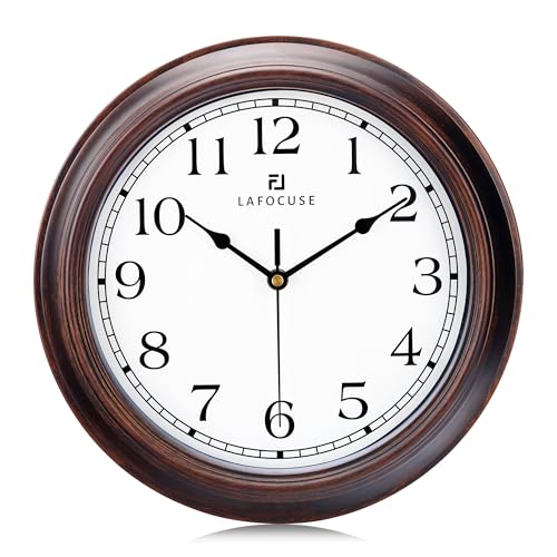 Lafocuse 12 Inch Vintage Retro Wall Clocks Battery Operated for Bedroom Silent Non Ticking, Rustic Kitchen Wall Clock for Living Room Décor Office (Mahogany Color) - color: Mahogany Color