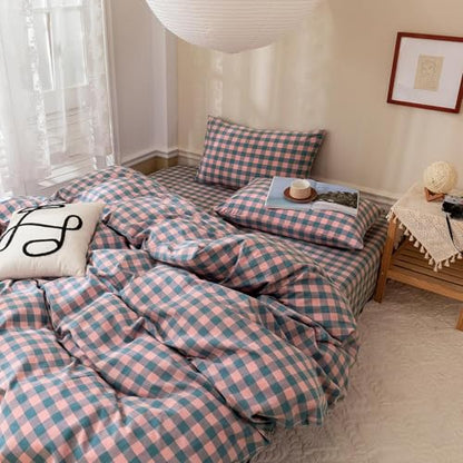 mixinni Plaid Duvet Cover Set Twin Purple - Soft Washed Cotton Modern Geometric Bedding Set with 2 Pillowcases, Pink Blue Gingham Grid Twin Duvet Cover for Men & Women, Soft & Lightweight - color: 02 - Purple/Pink/Blue Plaid, size: Twin