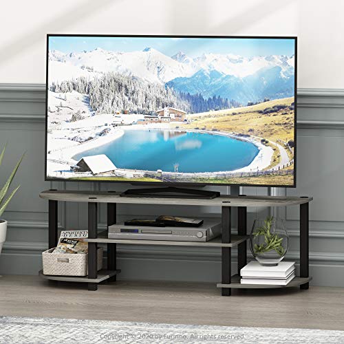 Furinno TURN-S-TUBE 3-Tier TV Stand for TVs up to 55 Inch, French Oak | Toolless Entertainment Center with Open Storage Shelves, Media Console Table with Soundbar Shelf for Living Room, Bedroom - color: French Oak/Black, size: Wide