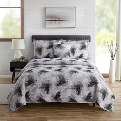 Clara Clark Bedspread Coverlet Set - 5 Piece Summer Quilts Twin Size with Fitted Sheet and Pillow Shams - All Season Printed Bedding Set - Twin Quilt 68 x 90 inches - color: 20 - Printed - Palm Leaf, size: Twin