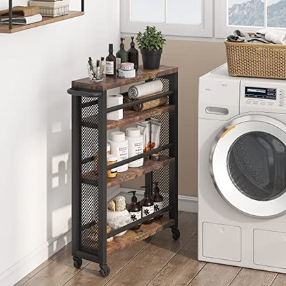 Tribesigns Slim Storage Cart,Narrow Rolling Carts with Wheels,Utility Cart for Small Spaces,4-Tier Metal Frame Trolley Cart with Handle for Kitchen,Laundry, Living Room