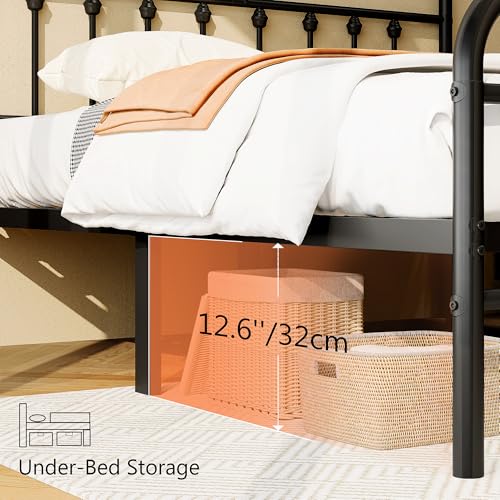 zunatu Full Size Metal Bed Frame with Victorian Style Headboard and Footboard, Steel Slat Support Platform Bed, No Box Spring Needed, Under Bed Storage, Easy Assembly, Black - size: Full