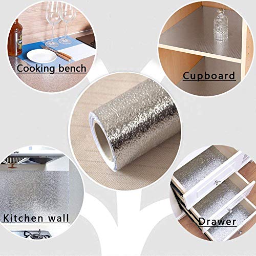 D&L Kitchen Backsplash Sticker, Aluminum Foil Orange Peel Texture, Waterproof Removable High Temperature Resistant DIY Wallpaper, 0.4m x 3m Self-Adhesive Wall Decal for Kitchen Walls & Appliances