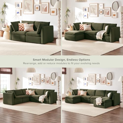 mopio Oversized Modular Sectional Sofa with Fully Removable Covers and Storage, Convertible U, L-Shaped and Sleeper Sectional, Modern Couches with Ottoman Chaise (Olive Green Velvet, Loveseat) - color: [Gen 2] Olive Green Velvet, size: Loveseat