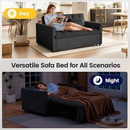 Sleeper Sofa Bed with Adjustable Backrest & Side Pockets, Black | Adjustable Backrest & Side Pockets,Pull Out Sofa,Comfortable Fabric - color: S-black-mos