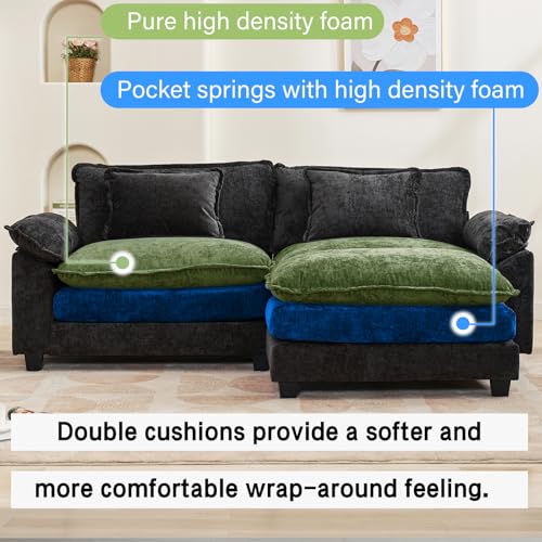 86" Modular Sectional Sofa, Comfy Deep Cloud Couch with Ottoman | L-Shaped Couches for Living Room, Modular Couch, Deep and Wide Seat, Chenille Sofa Sleeper with Throw Pillows, Black - color: Black, size: 86 Inch L