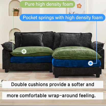 86" Modular Sectional Sofa, Comfy Deep Cloud Couch with Ottoman | L-Shaped Couches for Living Room, Modular Couch, Deep and Wide Seat, Chenille Sofa Sleeper with Throw Pillows, Black - color: Black, size: 86 Inch L