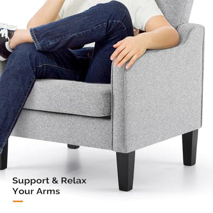 VINGLI Accent Chairs for Living Room Mid Century Modern Chair Sofa Chair Upholstered Arm Chair with Scooped Arms for Bedroom, Apartment, Office, Studio, Waiting Room, Play Room - color: Grey