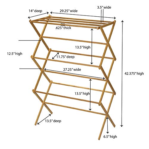 Household Essentials Bamboo Folding Clothes Drying Rack, Upscale Laundry Rack with 11 Dowels, Environmentally Friendly, Stable Frame, Shelf for Drying Flat - color: Natural Bamboo