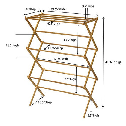Household Essentials Bamboo Folding Clothes Drying Rack, Upscale Laundry Rack with 11 Dowels, Environmentally Friendly, Stable Frame, Shelf for Drying Flat - color: Natural Bamboo