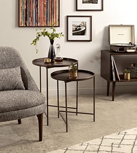 Kate and Laurel Ulani Modern Nesting Side Table; Set of 2; Bronze; Sophisticated Glam End Tables for Storage and Display - color: Bronze