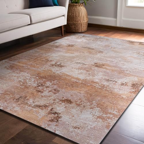 Non Slip Rugs 4x6 Modern Abstract Easy Silk Rubber Backing Soft Area Rug for Living Room Easy to Clean Non Shedding Kitchen for Bedroom Indoor Carpet (Beige - Brown, 4x6) - color: Beige, size: 4' x 6' (Rectangular)