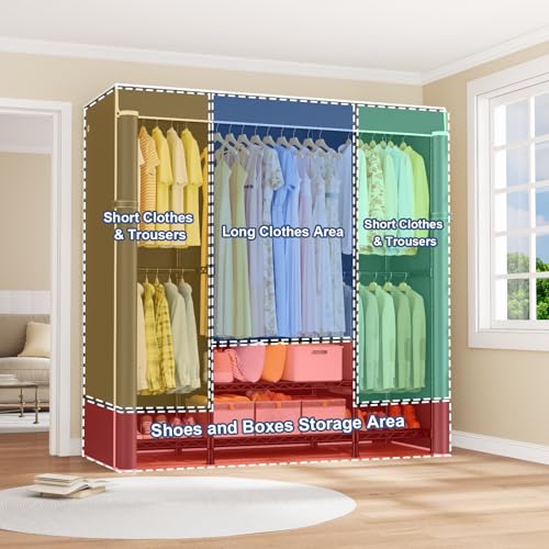 E3C Black Clothes Rack with Gray Cover, Heavy Duty Garment Rack | Freestanding Metal Closet System Storage Organizer for Clothing, Clothing Rack Holds up to 850 lbs, 59.5"W x 16.5"D x 77.4"H - color: Black Rack with Gray Cover
