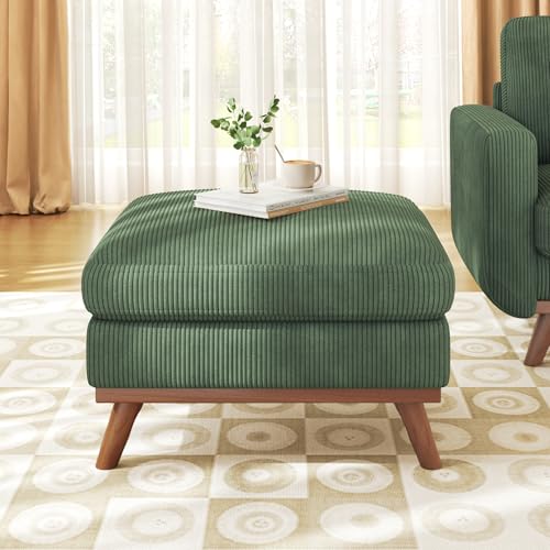 Vesgantti Large Ottoman for Modular Sofa, 29.5" Corduroy Pouf Ottoman with Spring Cushion, Rectangle Foot Rest for Couch, Entrance Footstool with Wood Legs, Footstool for Living Room, Bedroom, Green - color: 29.5" - Ottoman Green