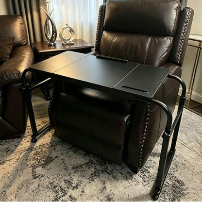 Overbed Laptop Cart Over The Bed Table with Wheels Adjustable Bed Hospital | Height length adjustable portable table hospital bed table tilting top recliner sofa bed table sturdy mobile rolling desk - color: Black