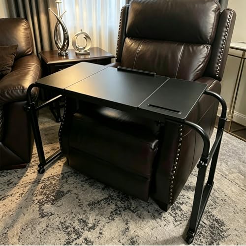 Overbed Laptop Cart Over The Bed Table with Wheels Adjustable Bed Hospital | Height length adjustable portable table hospital bed table tilting top recliner sofa bed table sturdy mobile rolling desk - color: Black