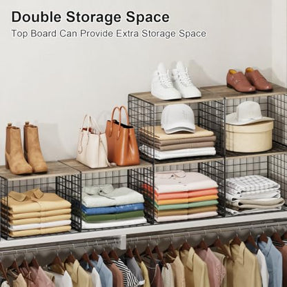 Widened & Heightened Closet Organizers And Storage Shelves With Top Board, Set of 3 Stackable Closet Shelf Organizer Storage Bin Basket For Clothes Sweaters,Space-saving, Sturdy,Wider Higher Size