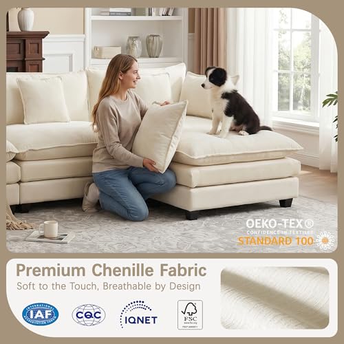 Oversized Loveseat Sofa, 70" Sectional Cloud Couch, 2 Seat Modern Comfy Sofa Chenille Deep Seat Couches with 2 Pillows, for Small Apartment, Living Room (Beige 70" Loveseat) - color: Beige, size: 70" Loveseat