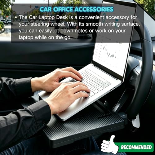 2-in-1 Car Steering Wheel Desk & Seat Gap Organizer Filler Tray | Foldable Adjustable Height Car Desk for Laptop Computer Tablet, Eating - Portable Table for Car Workstation Truck SUV Tesla