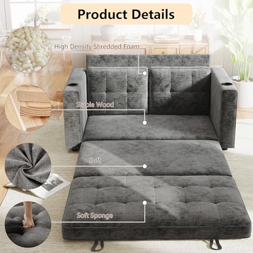Convertible Sofa Bed, Folding Sofa Bed 2 in1 Pull Out Loveseat Sleeper Sofa, Floor Sofa Bed for Small Spaces Folding Couch Bed with Pillows for Living Room Bedroom - Grey - color: Grey