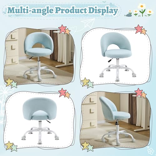 VINGLI Small Vanity Chair with Wheels for Girls.Cute Modern Adjustable Height Armless Office Desk Chair.360°Swivel Comfy Rolling Chair for Study, Make up Room,Small Space,Linen Light Blue - color: Linen Light Blue