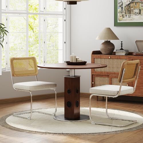 Rattan Dining Chairs Set of 2,Velvet Cesca Chair Kitchen Chair,Beige | VICBARLEY Mid Century Modern Dining Chairs,Wood Cane Backrest&Chrome Base,Upholstered Side Chair for Dining Room,Kitchen - color: Beige, size: Set of 2