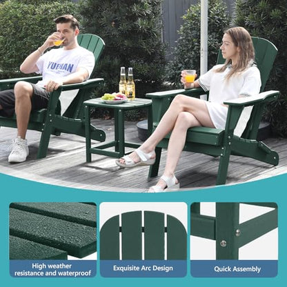 Hdpe Outdoor Adirondack Side Table, Wooden Textured, Green | Bathroom and Indoor, Maintenance & Weather Resistant, End TableSet for Patio, Garden, Backyard, 18.6×14.17×18.18 in - color: Green