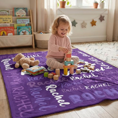 Personalized Blanket with Name, Custom Name Blanket Gifts for Kids Adults Boys Girls Teen, Soft Customized Fleece Flannel Throw for Bedroom Living Room, Birthday Christmas - color: Dark Purple