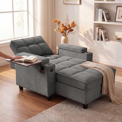 Convertible Sleeper Chair, Pull Out Sofa Bed with Adjustable Backrest & Hidden Storage Armrest, Single Sofa Recliner with USB Charging Port & Cup Holders for Living Room, Bedroom, Dark Gray - color: C-dark Gray-eb