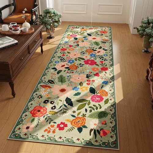 Rugcomf Runner Rug for Hallways Kitchen Rug Non Slip 2'x 6' Washable Rugs with Rubber Backing Soft Floral Carpet Runner for Hallways, Kitchen, Laundry, Bedroom, Bathroom(Green) - color: Green, size: 2' x 6' (Rectangular)