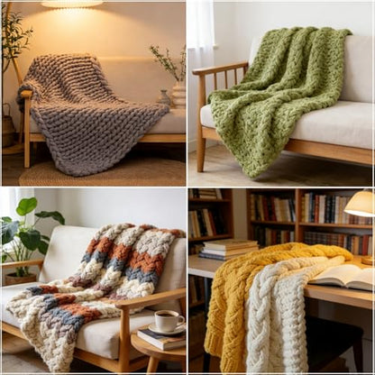 FOBEVTEF 46'' DIY Chunky Knit Blanket Loom, Wooden Loom Frame for DIY Throw Blankets, Adjustable Size Hand Knitting Kit | No Needles Required | Foldable & Portable | Beginner Friendly Yarn Craft - size: 46 inch