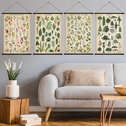 Lewtemi 4 Pcs Vintage Poster Nature Botanical Wall Art Wildflowers Leaves Medicinal Herbs Trees Wall Hanging Poster Prints Plants Chart Poster for Classroom, 15.35 x 23.62 Inch(Retro, Green Plants) - style: Green plants