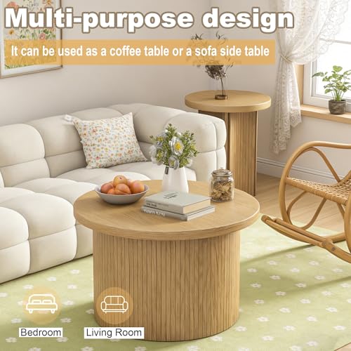 Mxtxmy Round Nesting Coffee Table Set of 2,Coffee Tables for Living Room | Round Coffee Tables with Wood Finish,Stackable Coffee Table Set,Rustic Sofa Side Table,Living Room Bedroom (Large Size) - color: Large Size