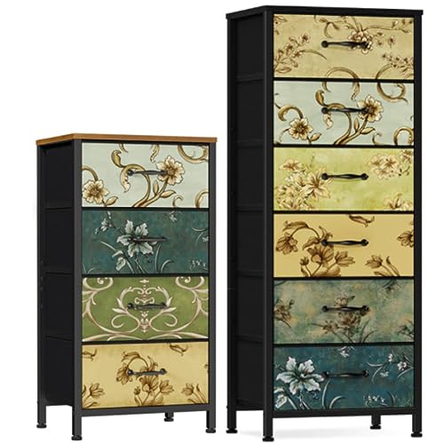 Dresser with 4 Drawers and 6 Drawer Dresser, Chest of Drawers for Living Room, Dorm, Entryway, Vintage Furniture, Wood Top