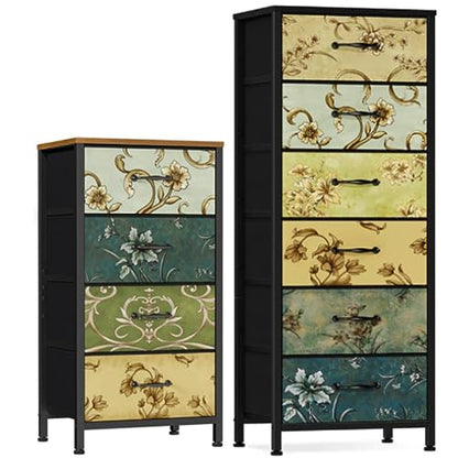 Dresser with 4 Drawers and 6 Drawer Dresser, Chest of Drawers for Living Room, Dorm, Entryway, Vintage Furniture, Wood Top