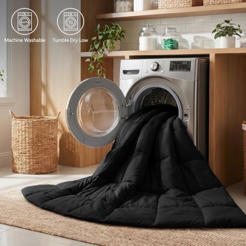Super King Plus Comforter Set, 3-Piece Box-Stitched, Black | 128 x 120 in Maximum Coverage in the Collection, 270 GSM Fill, 90 GSM Brushed Microfiber Shell, OEKO-TEX Certified - color: Black, size: Super King Plus(128"x120")